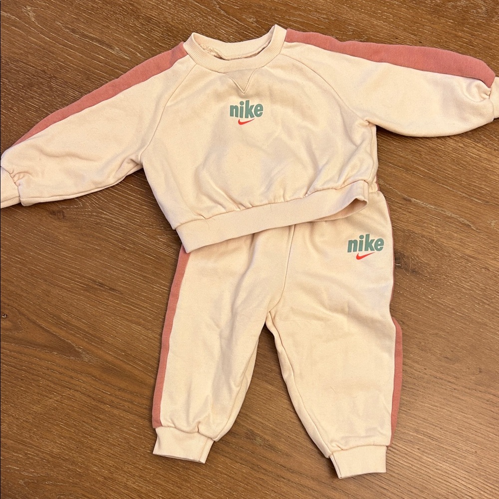 Nike Kids Cream and Pink Jogger Set